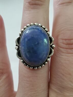 Blue Oval Stone Sterling Silver Ring